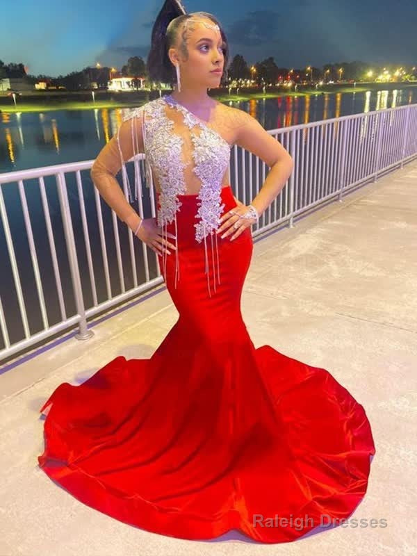 Trumpet/Mermaid Prom Dress Charmeuse Applique One-Shoulder Long Sleeves Sweep/Brush Train Dresses Secondary image