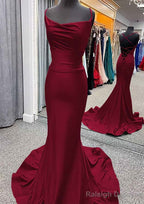 Trumpet/Mermaid Cowl Neck Spaghetti Straps Sweep Train Jersey Prom Dresses With Pleated
