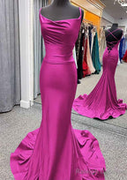 Trumpet/Mermaid Cowl Neck Spaghetti Straps Sweep Train Jersey Prom Dress With Pleated