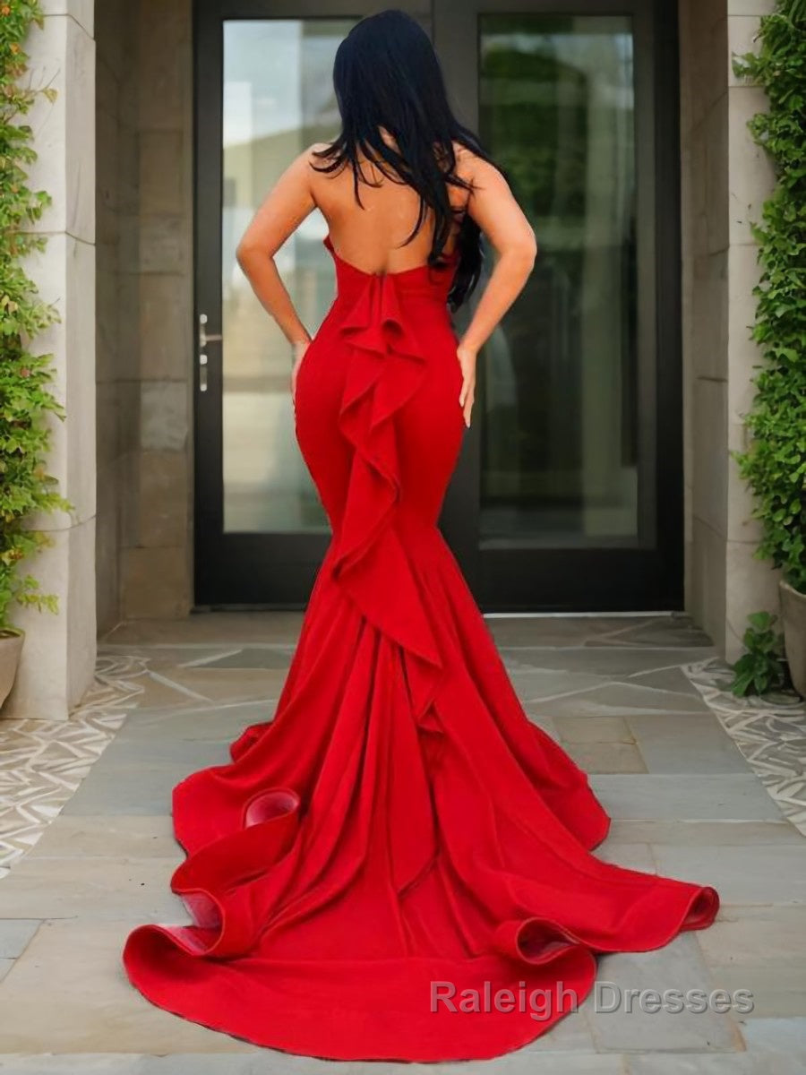 Trumpet/Mermaid Halter Chapel Train Stretch Crepe Prom Dresses Secondary image