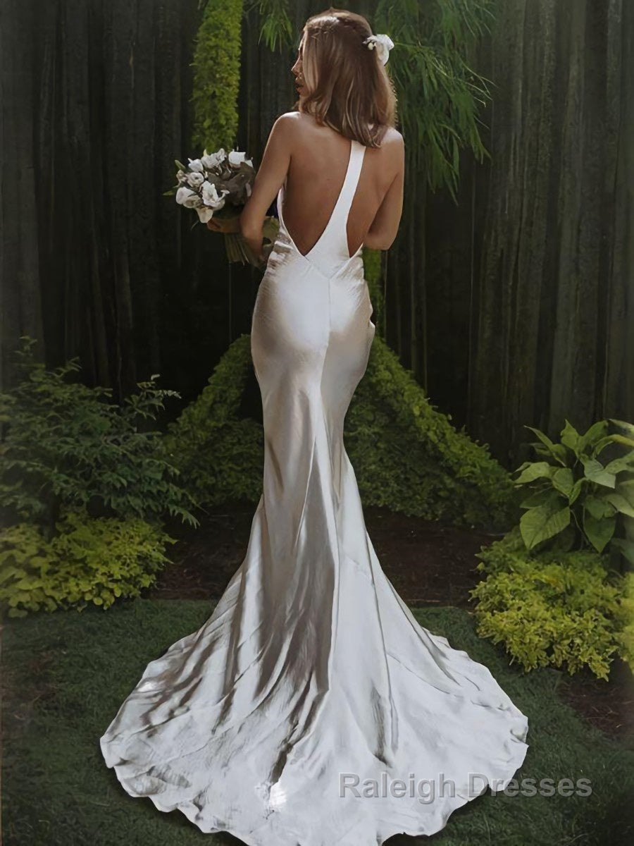Trumpet/Mermaid Halter Sweep Train Taffeta Wedding Dresses Secondary image