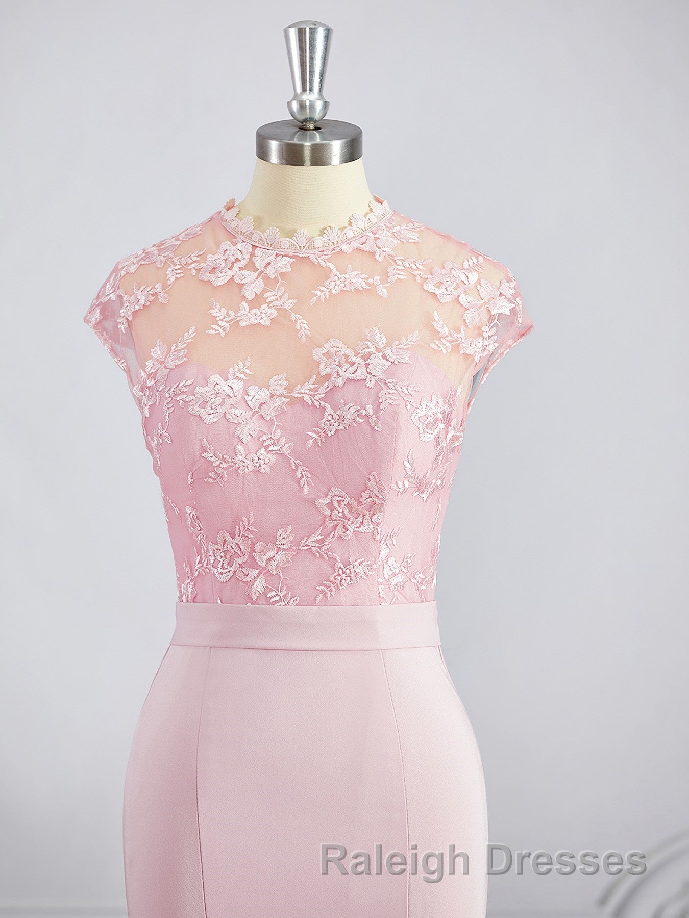 Trumpet/Mermaid High Neck Floor Length Stretch Crepe Bridesmaid Dress with Appliques Lace