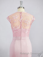 Trumpet/Mermaid High Neck Floor-Length Stretch Crepe Bridesmaid Dresses with Appliques Lace