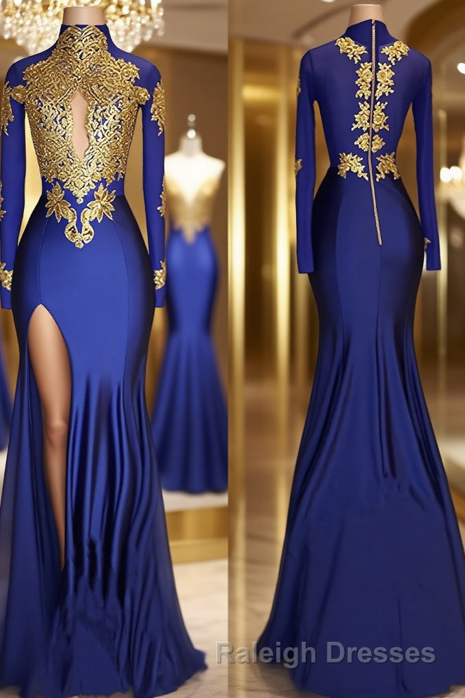 Trumpet/Mermaid High Neck Sweep Train Jersey Prom Dresses With Leg Slit Main image