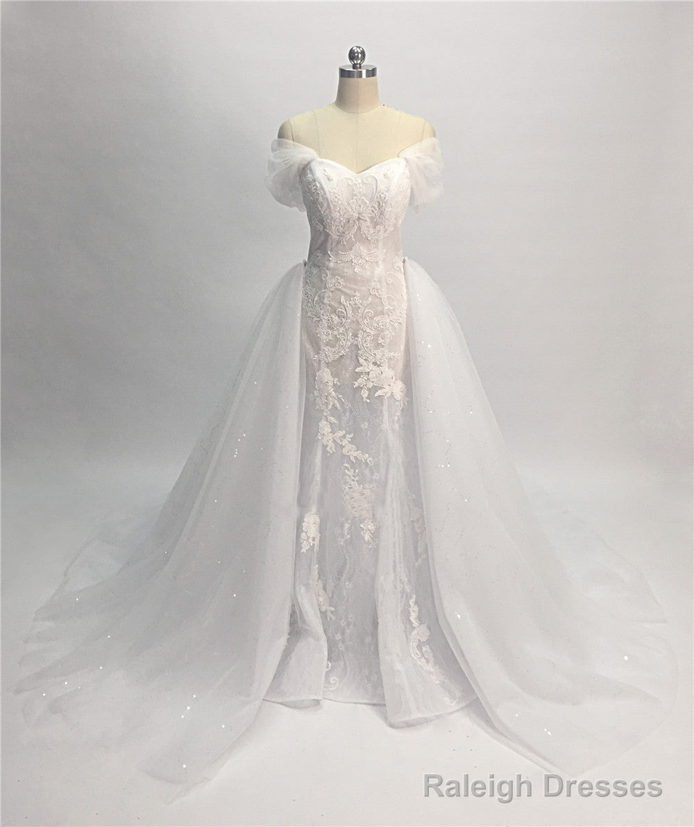 Trumpet/Mermaid Lace Off-The-Shoulder Tulle Wedding Dress