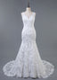 Trumpet/Mermaid Lace V-Neck Sweep Train Wedding Dress