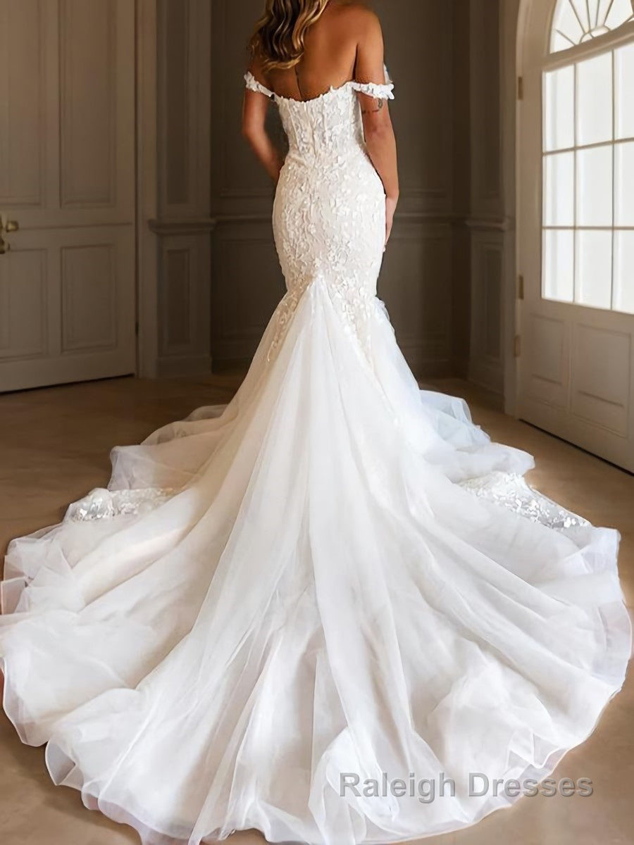 Trumpet/Mermaid Off-the-Shoulder Cathedral Train Tulle Wedding Dresses Secondary image