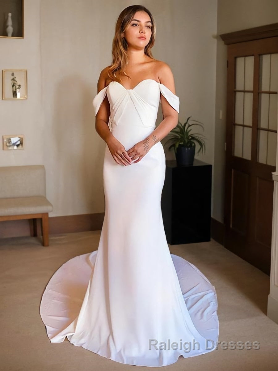 Trumpet/Mermaid Off-the-Shoulder Chapel Train Charmeuse Wedding Dresses Main image