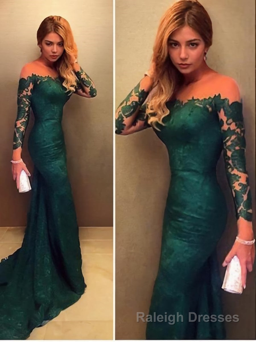 Trumpet/Mermaid Off-the-Shoulder Court Train Lace Prom Dresses With Lace Main image