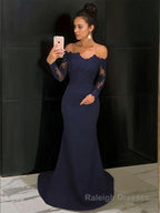 Trumpet/Mermaid Off-the-Shoulder Court Train Stretch Crepe Evening Dresses With Lace