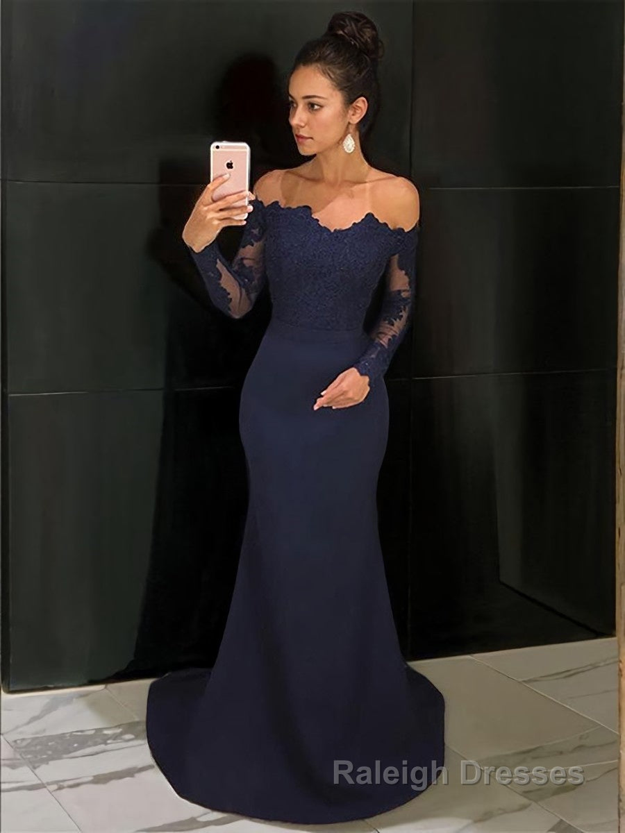 Trumpet/Mermaid Off-the-Shoulder Court Train Stretch Crepe Prom Dresses With Lace Main image