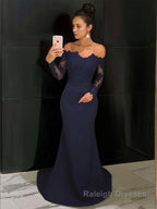 Trumpet/Mermaid Off-the-Shoulder Court Train Stretch Crepe Prom Dresses With Lace