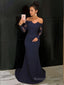 Trumpet/Mermaid Off-the-Shoulder Court Train Stretch Crepe Prom Dresses With Lace