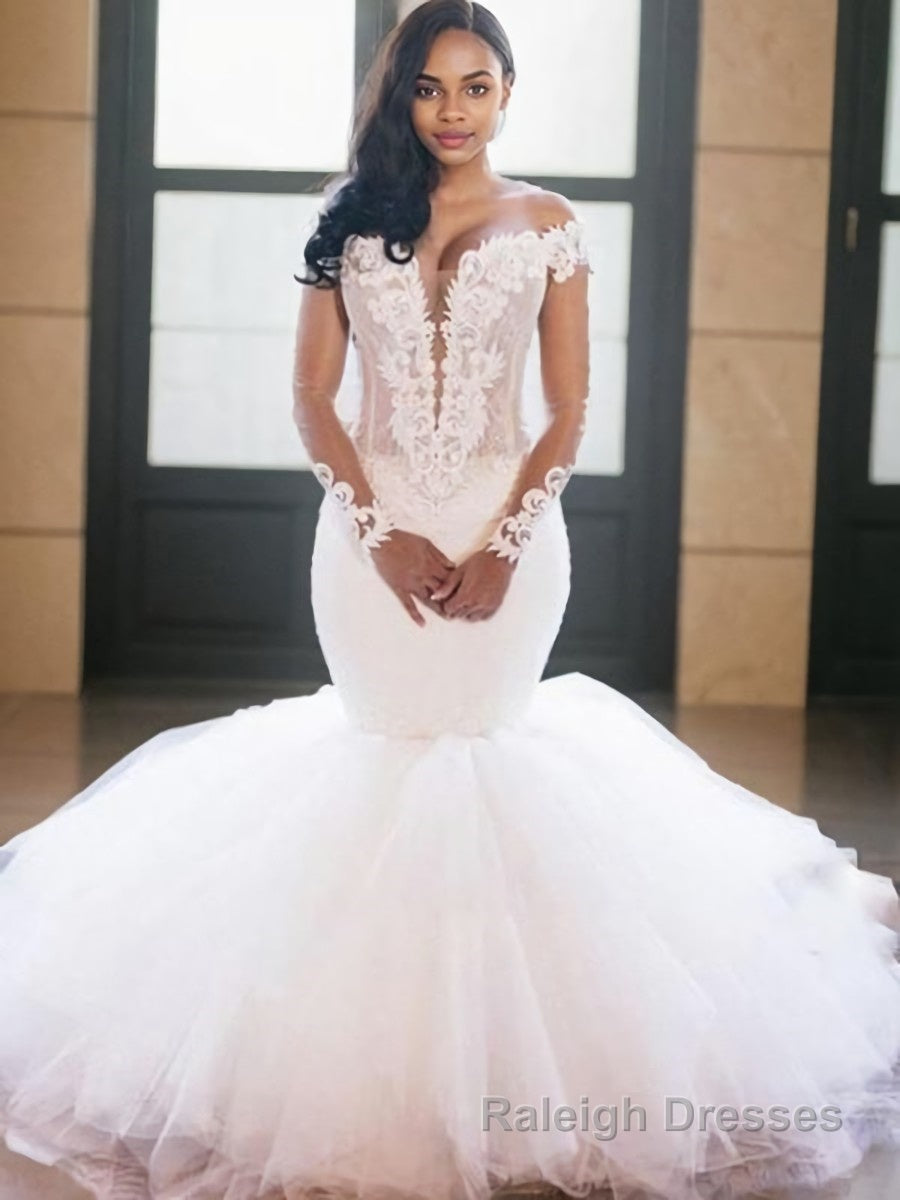Trumpet/Mermaid Off-the-Shoulder Floor Length Tulle Wedding Dresses Main image