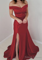 Trumpet/Mermaid Off-the-Shoulder Sleeveless Satin Long Dress Floor Length Prom Dress