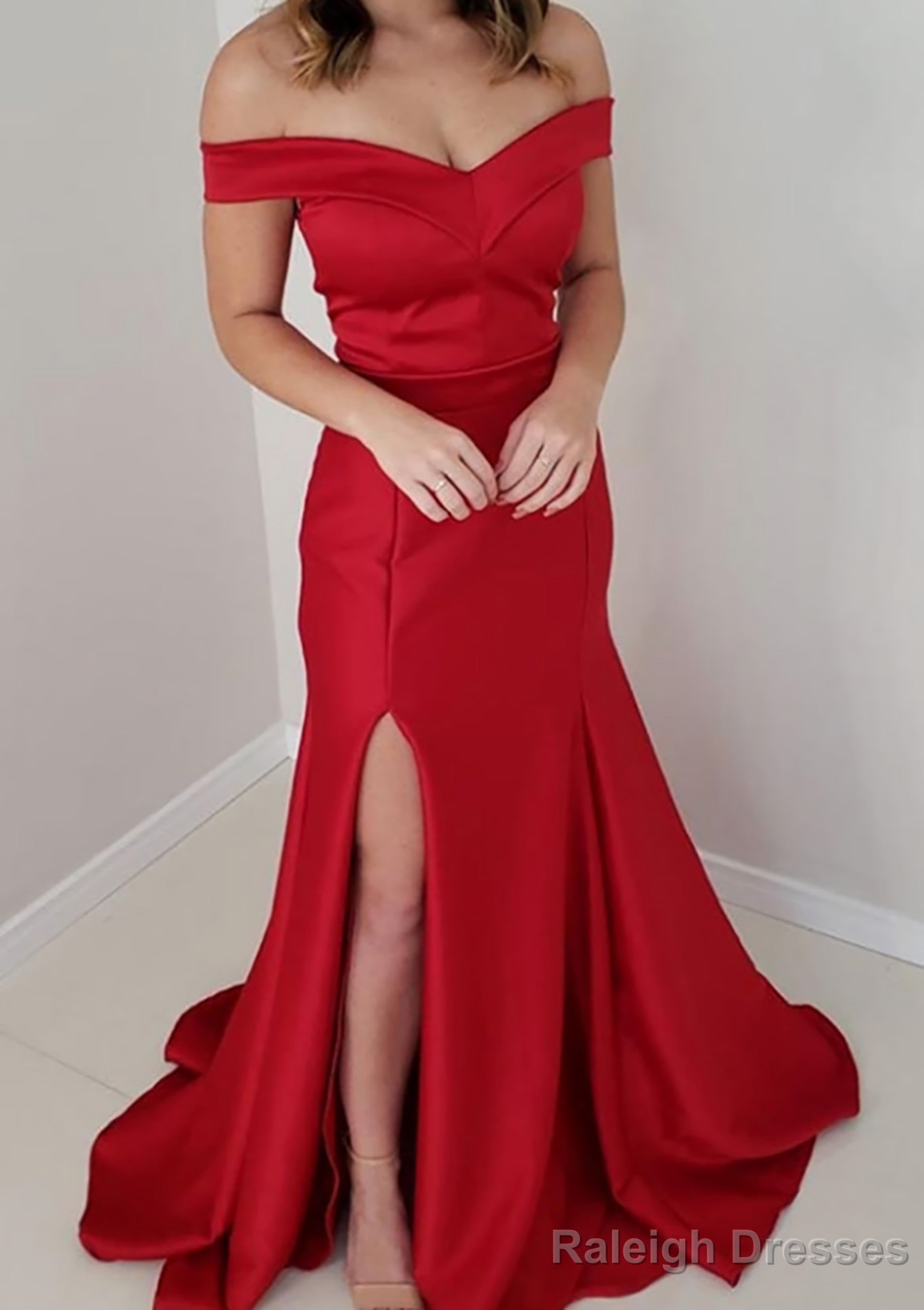 Trumpet/Mermaid Off-the-Shoulder Sleeveless Satin Long Dress Floor Length Prom Dress Main image