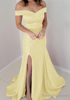 Trumpet/Mermaid Off-the-Shoulder Sleeveless Satin Long/Floor-Length Prom Dresses