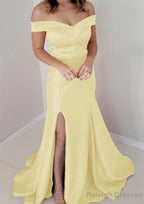 Trumpet/Mermaid Off-the-Shoulder Sleeveless Satin Long Dress Floor Length Prom Dress