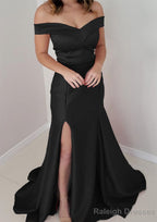 Trumpet/Mermaid Off-the-Shoulder Sleeveless Satin Long/Floor-Length Prom Dresses
