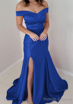 Trumpet/Mermaid Off-the-Shoulder Sleeveless Satin Long Dress Floor Length Prom Dress