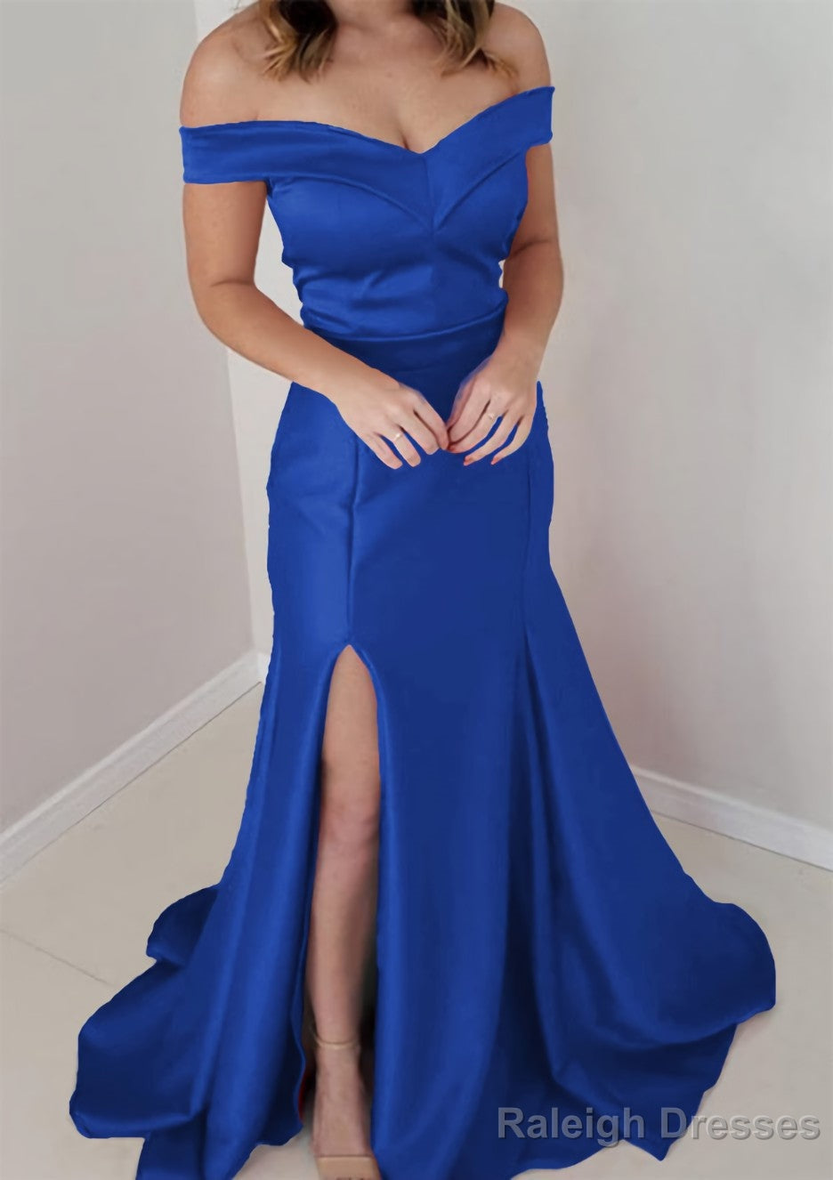 Trumpet/Mermaid Off-the-Shoulder Sleeveless Satin Long Dress Floor Length Prom Dress
