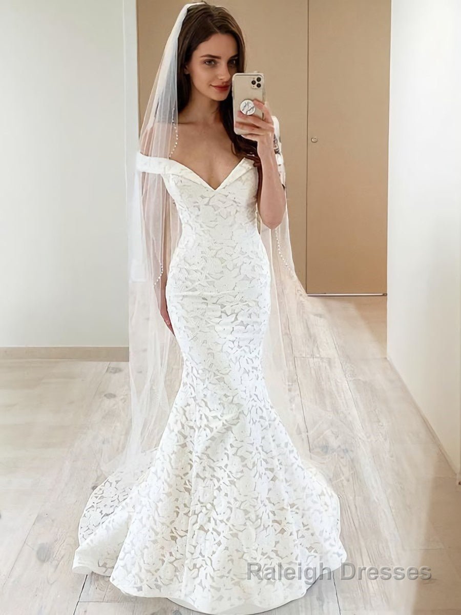 Trumpet/Mermaid Off-the-Shoulder Sweep Train Lace Wedding Dresses Main image