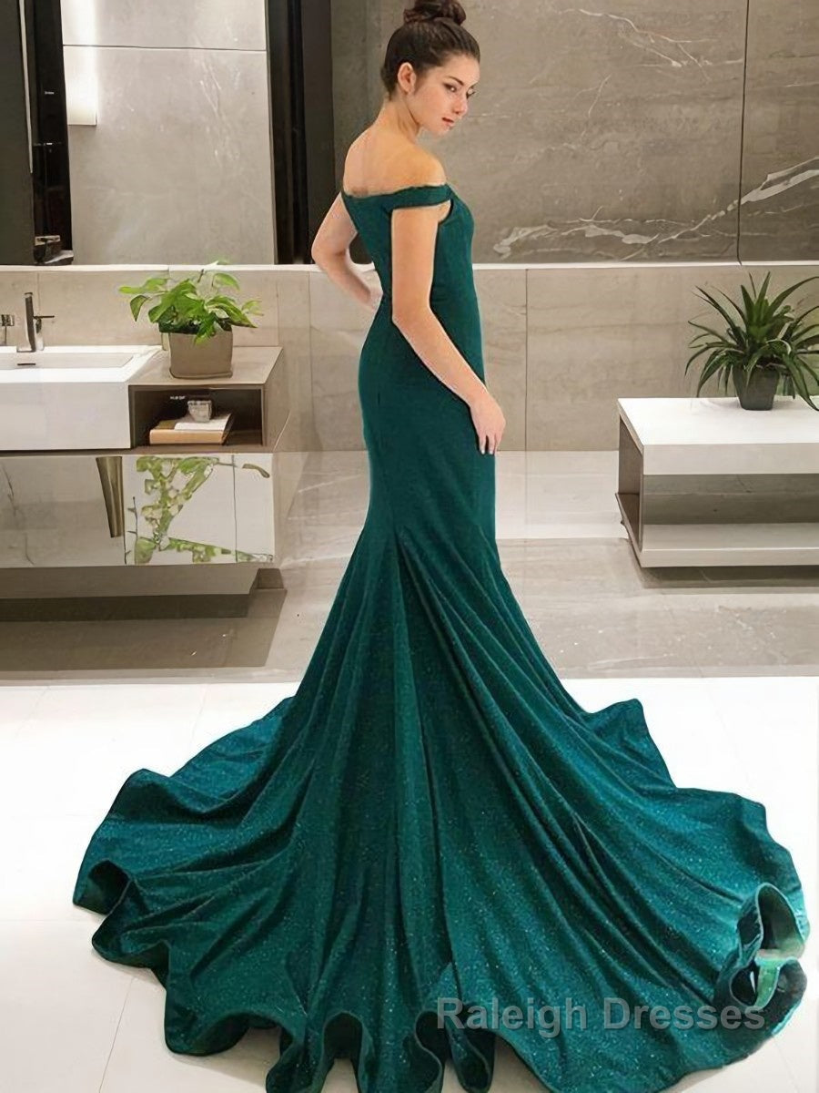 Trumpet/Mermaid Off-the-Shoulder Sweep Train Sequins Prom Dresses With Ruffles Secondary image
