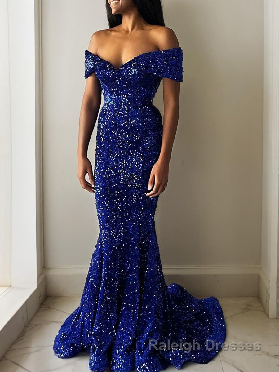 Trumpet/Mermaid Off-the-Shoulder Sweep Train Velvet Sequins Prom Dresses Main image