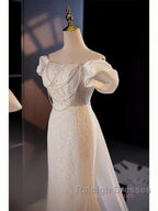 Trumpet Mermaid Puffy Sleeves Wedding Dresses With Detachable Train