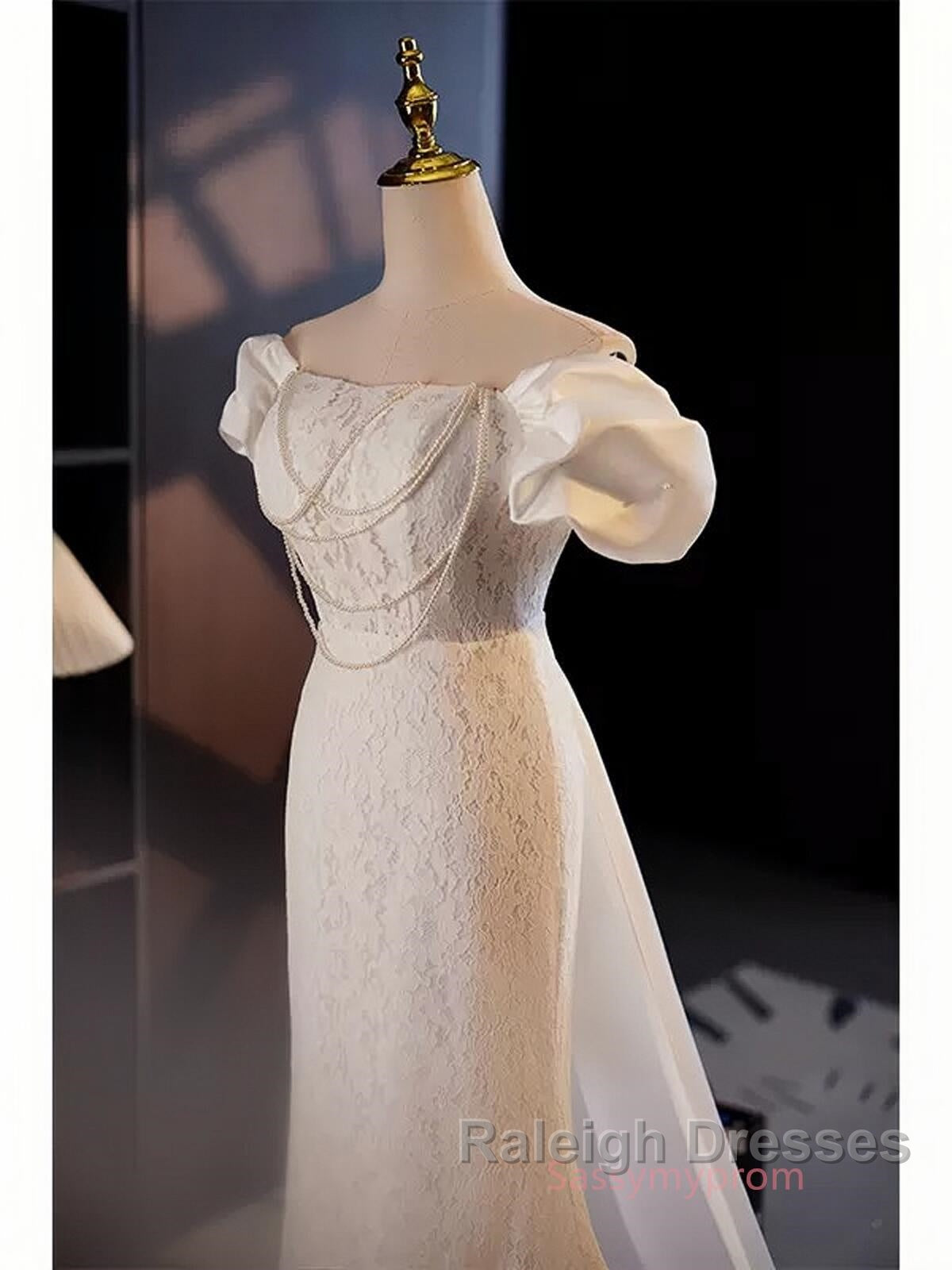 Trumpet Mermaid Puffy Sleeves Wedding Dresses With Detachable Train