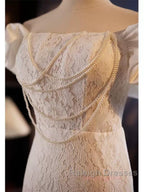 Trumpet Mermaid Puffy Sleeves  Wedding Dress With Detachable Train