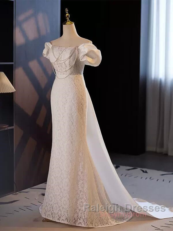 Trumpet Mermaid Puffy Sleeves Wedding Dresses With Detachable Train