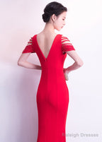 Trumpet/Mermaid Satin Floor-Length  Short Sleeves Prom Dresses