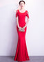 Trumpet/Mermaid Satin Floor-Length Short Sleeves Prom Dress