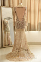 Trumpet Mermaid Scoop Champagne Tulle Beading Luxury Prom Dress