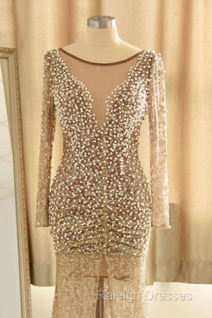 Trumpet Mermaid Scoop Champagne Tulle Beading Luxury Prom Dress