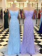 Trumpet/Mermaid Scoop Neck Sleeveless Sweep Train Lace Prom Dresses With Crystal