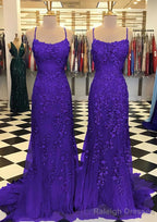 Trumpet/Mermaid Scoop Neck Sleeveless Sweep Train Lace Prom Dresses With Crystal