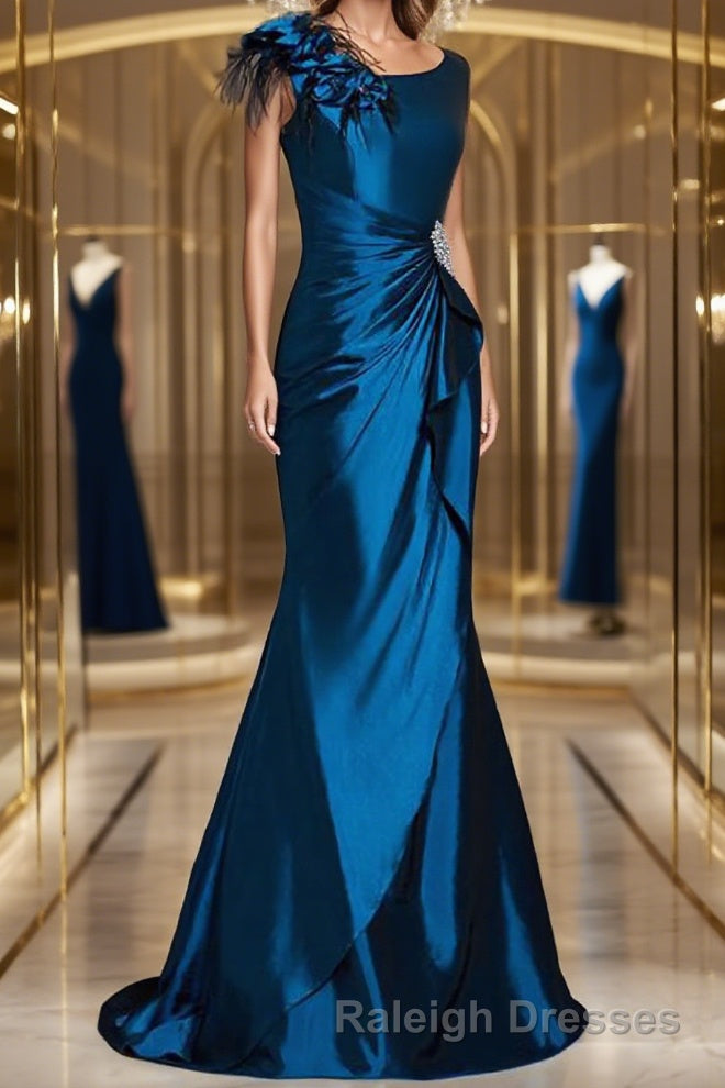 Trumpet/Mermaid Scoop Sweep Train Elastic Woven Satin Mother of the Bride Dresses With Ruffles Main image