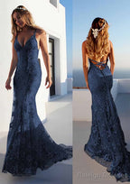 Trumpet/Mermaid Spaghetti Straps Court Train Lace Prom Dress