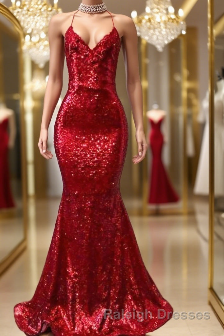 Trumpet/Mermaid Spaghetti Straps Sweep Train Sequins Prom Dress Main image