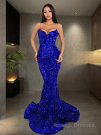 Trumpet/Mermaid Spaghetti Straps Sweep Train Velvet Sequins Evening Dresses