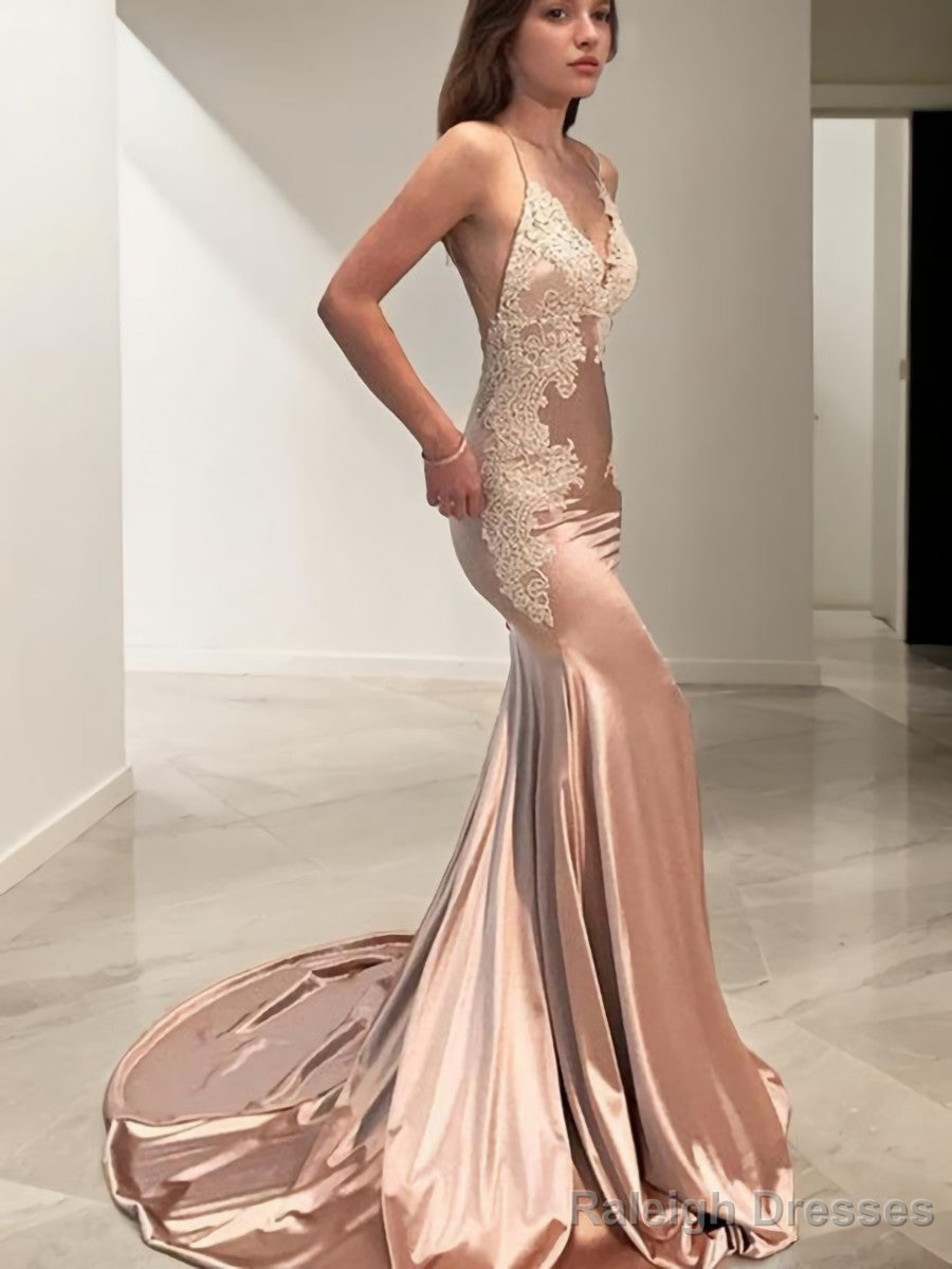 Trumpet/Mermaid Straps Sweep Train Silk like Satin Prom Dress