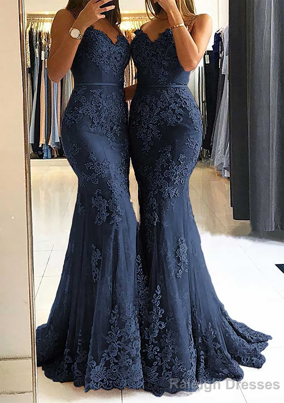 Trumpet/Mermaid Sweetheart Sleeveless Long Dress Floor Length Tulle Prom Dress With Appliqued Secondary image