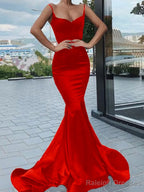 Trumpet/Mermaid Sweetheart Sweep Train Elastic Woven Satin Prom Dresses