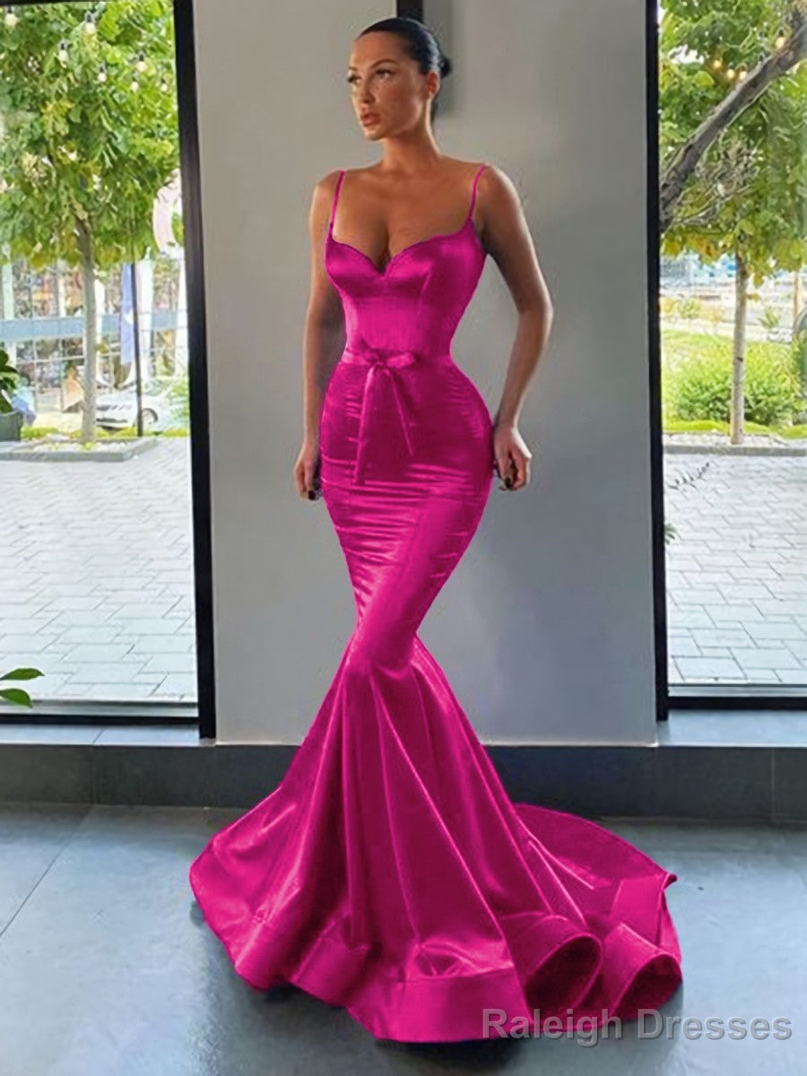Trumpet/Mermaid Sweetheart Sweep Train Silk like Satin Prom Dress With Belt/Sash