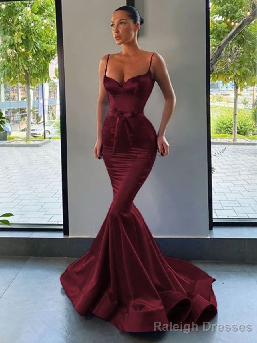 Trumpet/Mermaid Sweetheart Sweep Train Silk like Satin Prom Dress With Belt/Sash