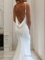 Trumpet/Mermaid V Neck Cathedral Train Charmeuse Wedding Dresses With Appliques Lace