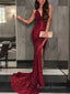 Trumpet/Mermaid V Neck Court Train Sequins Prom Dresses With Leg Slit