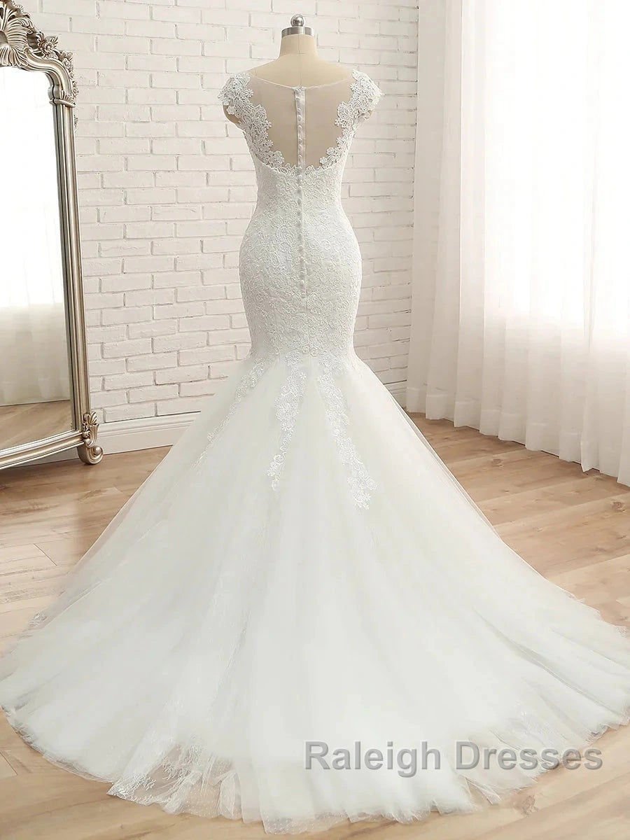 Trumpet/Mermaid V-Neck Sleeveless Applique Tulle Floor-Length Wedding Dress Secondary image